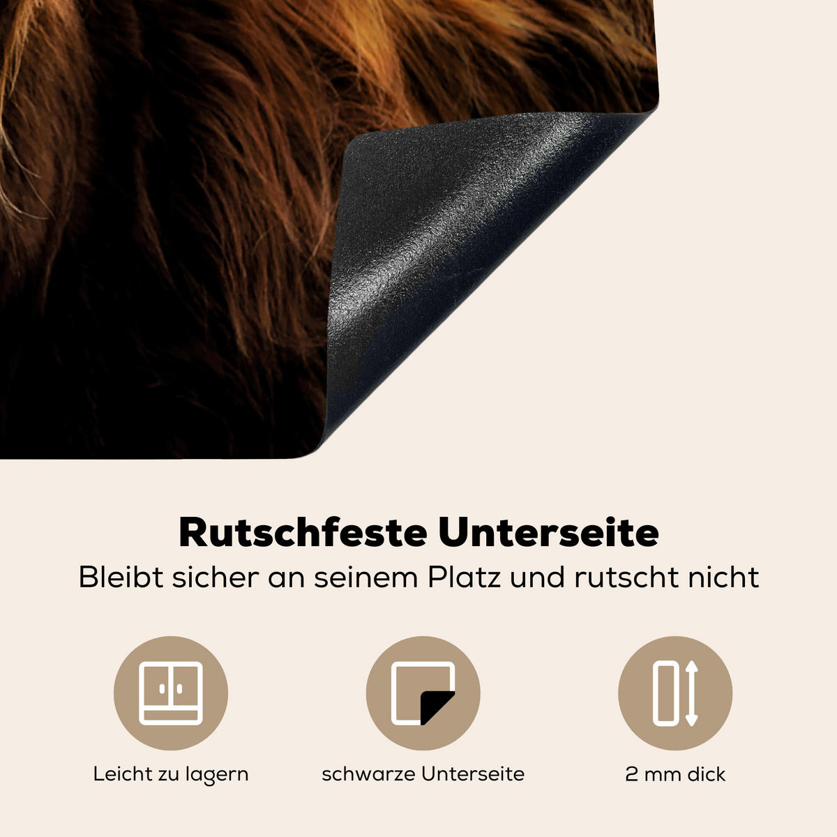 HERDABDECKPLATTE Schottischer Highlander - Hörner - Schwarz - Tiere - Natur - Wild - Kuh 80x52 cm - Cognac, Kunststoff (80/0.2/52cm) - MuchoWow