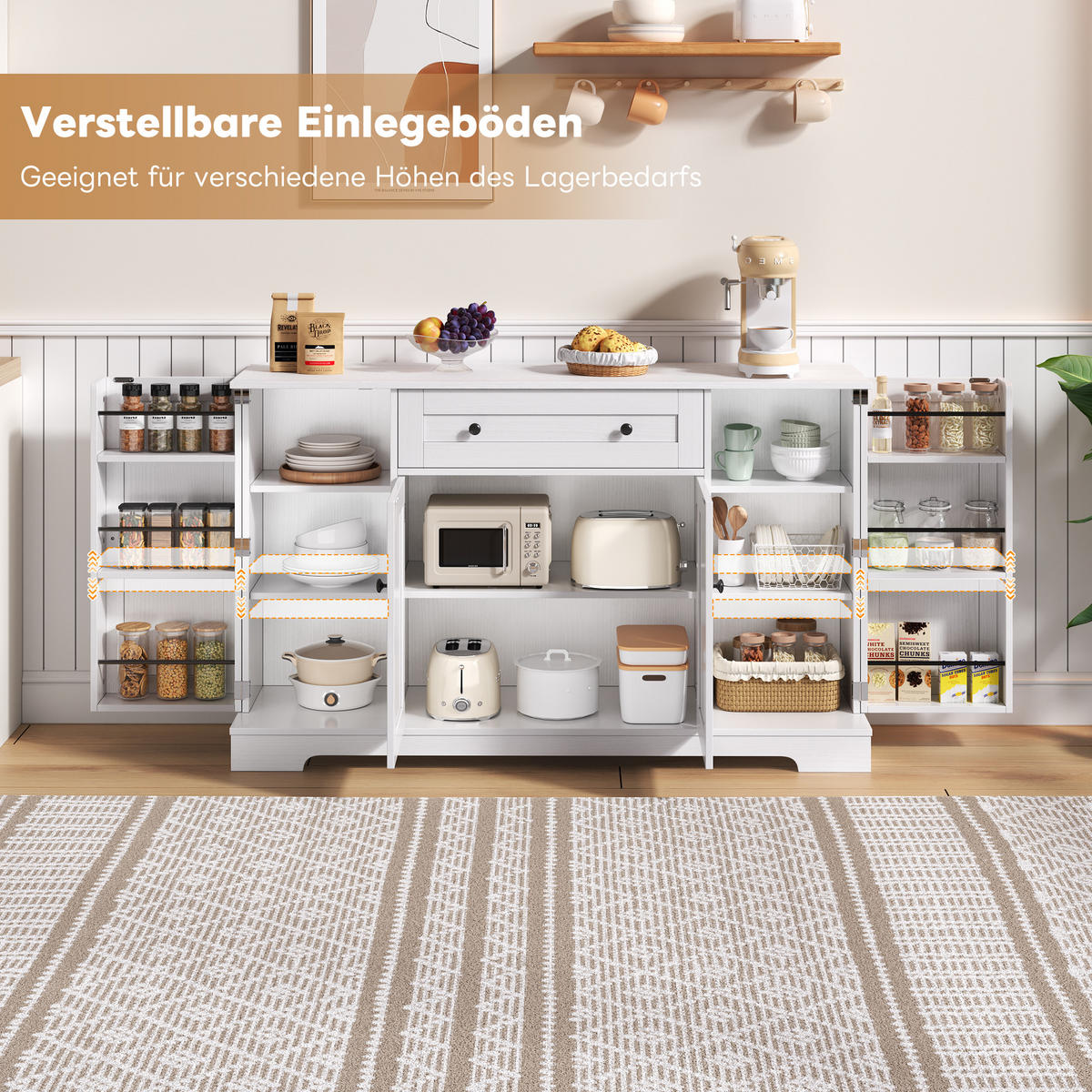SIDEBOARD in Weiß Küchenbuffet mit Regaltüren und Schublade für Küche und Wohnzimmer, B138/T40/H85 cm - Weiß, Holzwerkstoff (138/85/40cm) - STILVORA