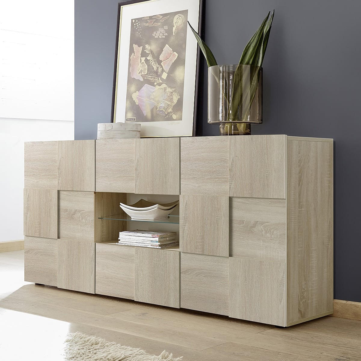 SIDEBOARD mit 2 Türen und 2 Schubladen L181 cm - Dama - Eichefarben, Holzwerkstoff (84/43/181cm) - Calicosy