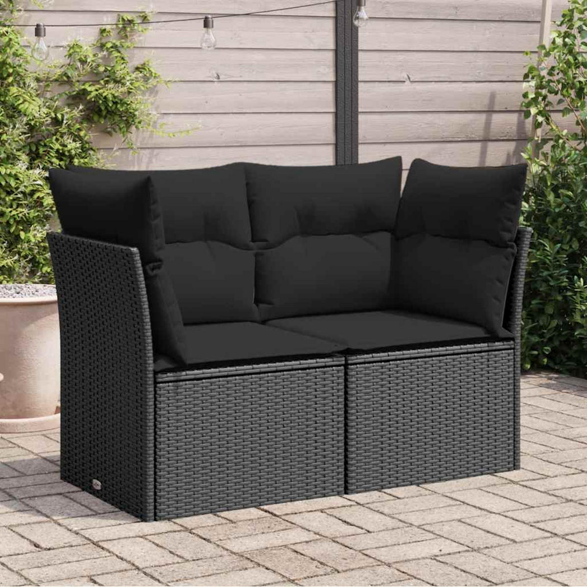 LOUNGESOFA mit Kissen und Armlehnen, 2-Sitzer, 124/62/69 cm, aus Poly Rattan, Schwarz - Schwarz, Kunststoff (62/69/124cm) - vidaXL