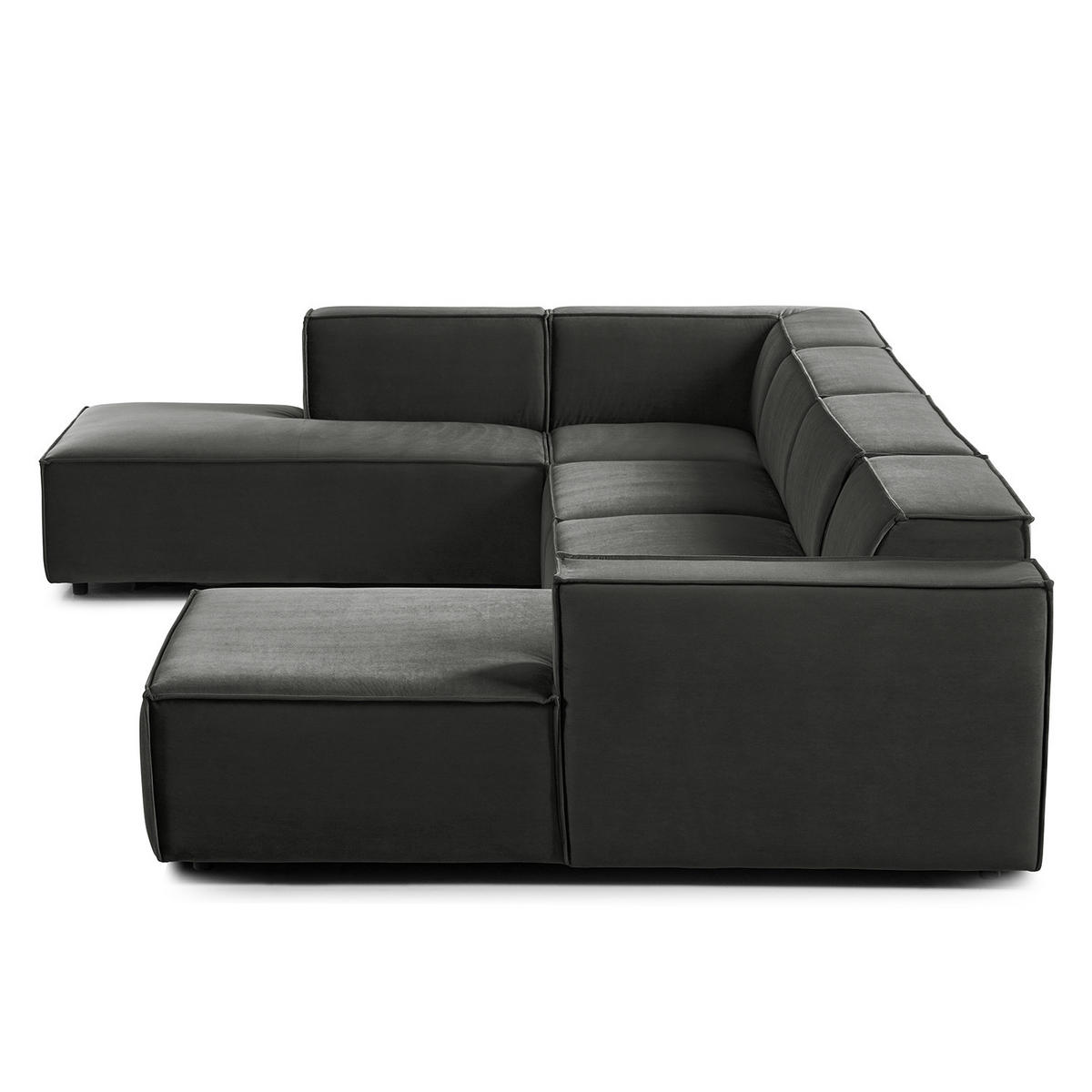 WOHNLANDSCHAFT mit Longchair & Ottomane - Schwarz/Grau, Kunststoff/Textil (369/70/234cm) - home24