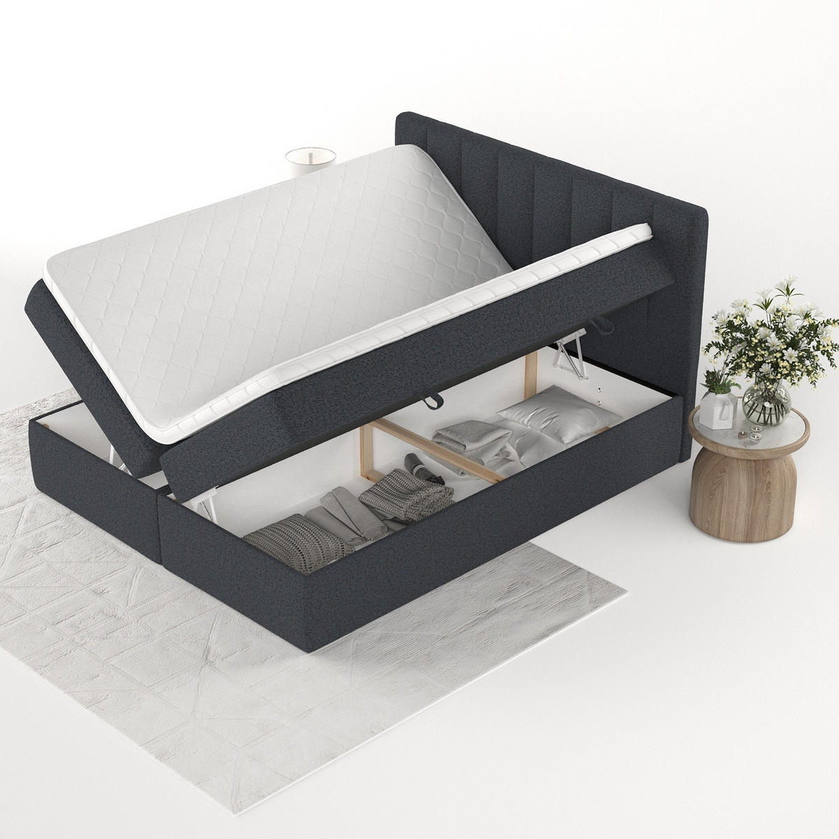 BOXBETT Bari 200/200 cm Anthrazit im Riva Stoff - Anthrazit, Holz/Holzwerkstoff (200/200cm) - AltaBeds