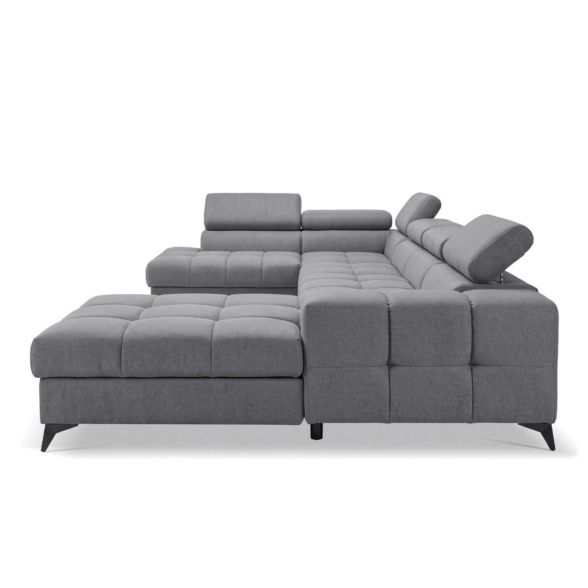 ECKSOFA PUDDING U Rechts mit Schlaffunktion 125x260 Velours Dunkelgrau - Dunkelgrau/Schwarz, Holz/Textil (350/203cm) - Muffo