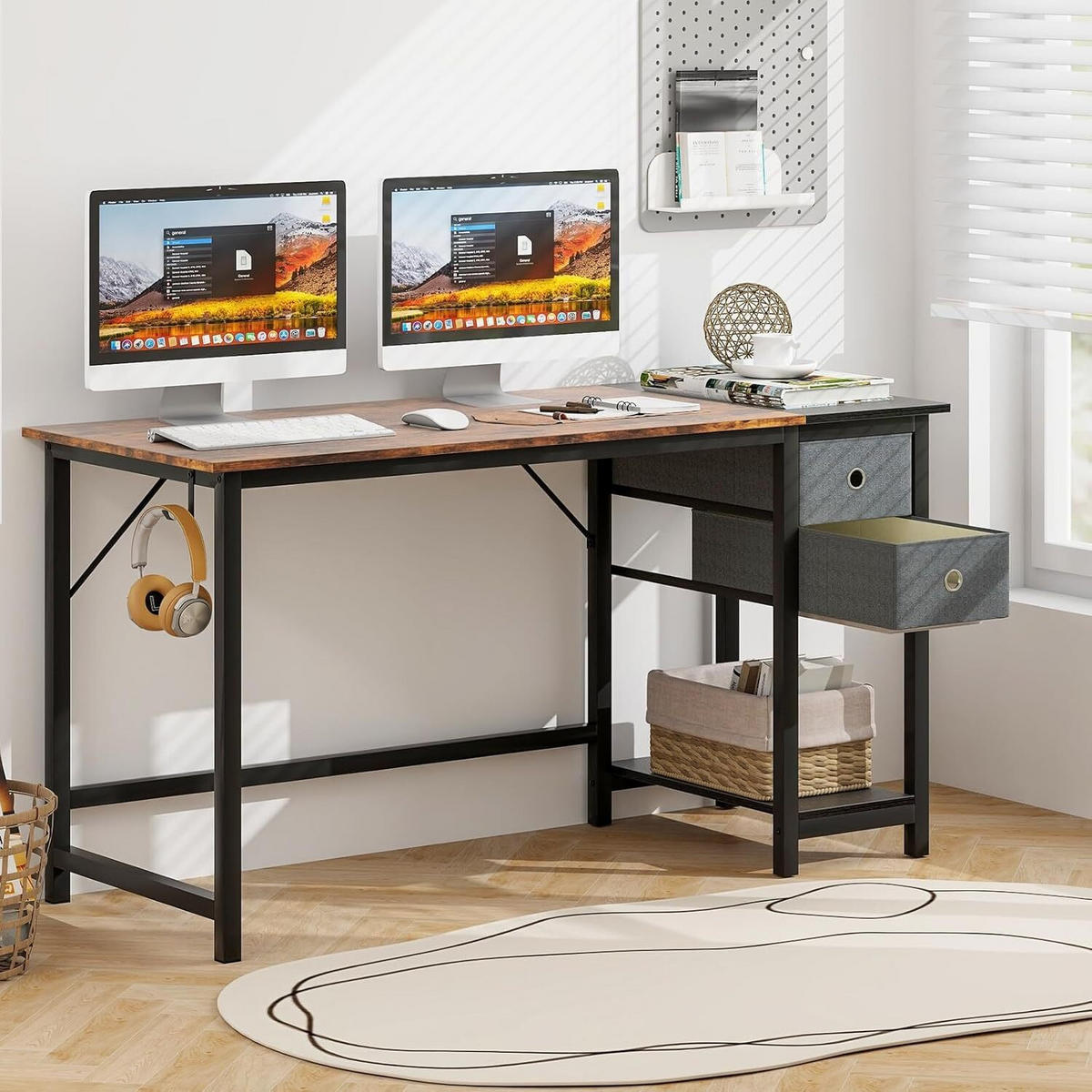 SKRIVBORD 75 cm brun - Brun, Trä (60/140/75cm) - COSTWAY