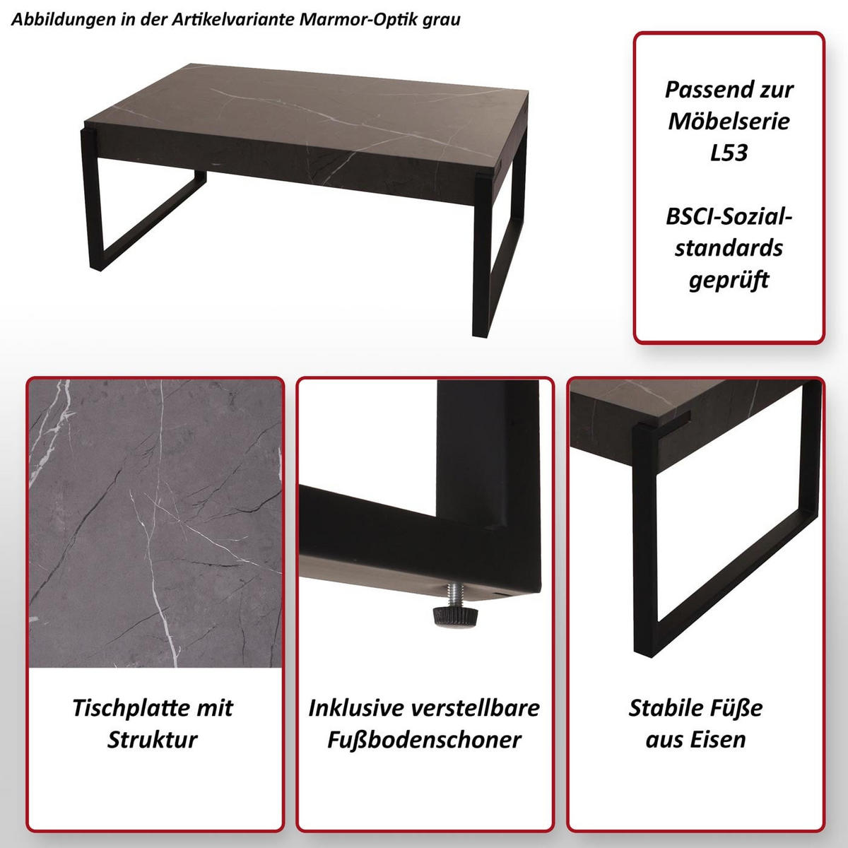 COUCHTISCH eckig Grau - Grau, Holzwerkstoff (64/110/43cm) - Jamb