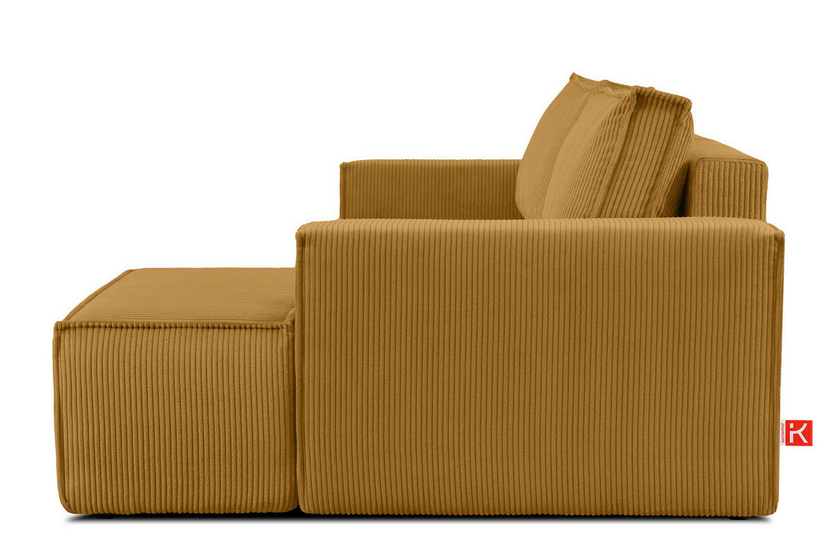 ECKSCHLAFSOFA-RECHTS NAPI in Pet Friendly Cord-Stoff, gelb - Gelb/Schwarz, Textil (262/148cm) - KONSIMO®