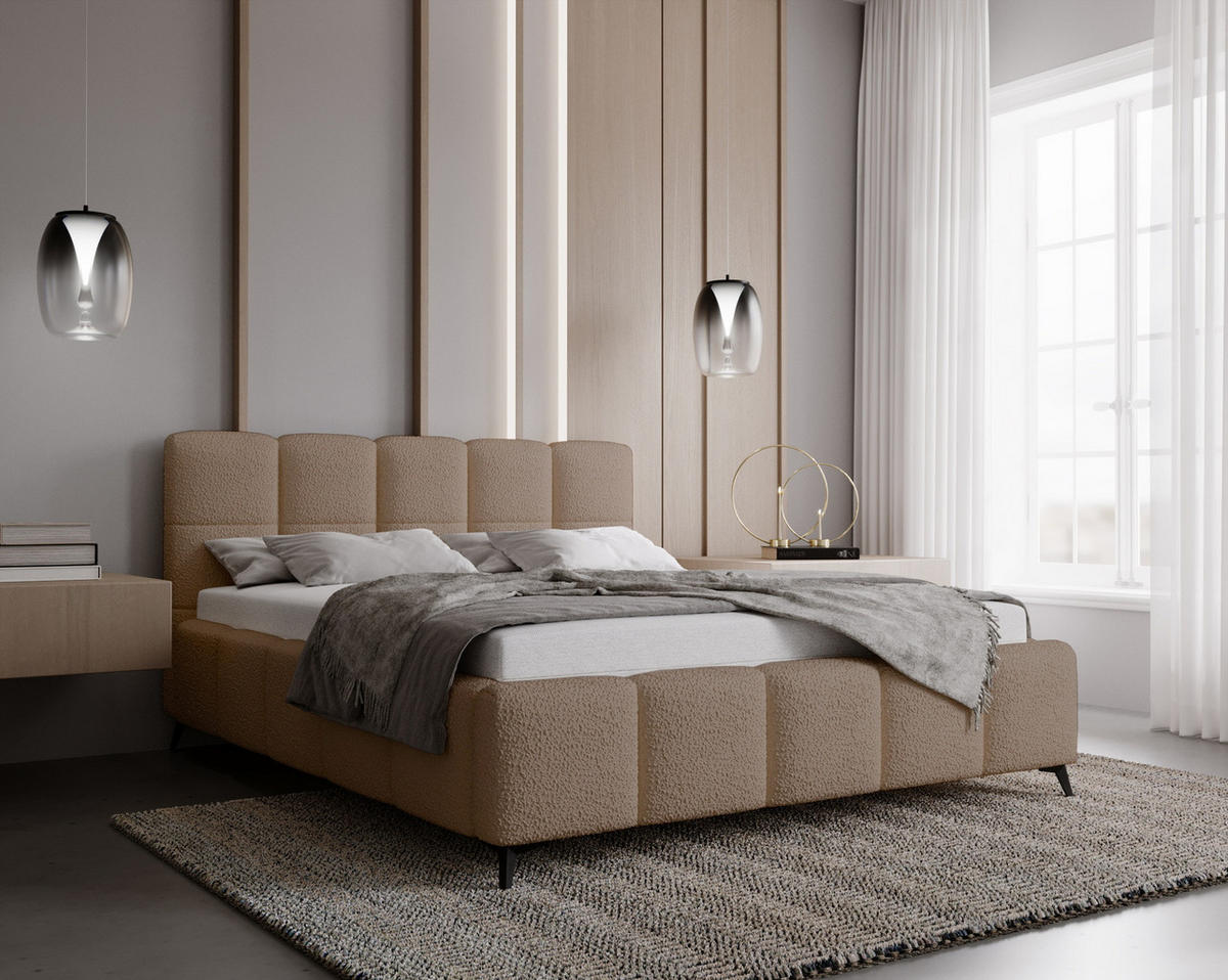 DOPPELBETT 200x200 mit Bettkasten Kastilo, Boucle, Dunkelbeige - Beige, Holz/Textil (200/200cm) - Emporius