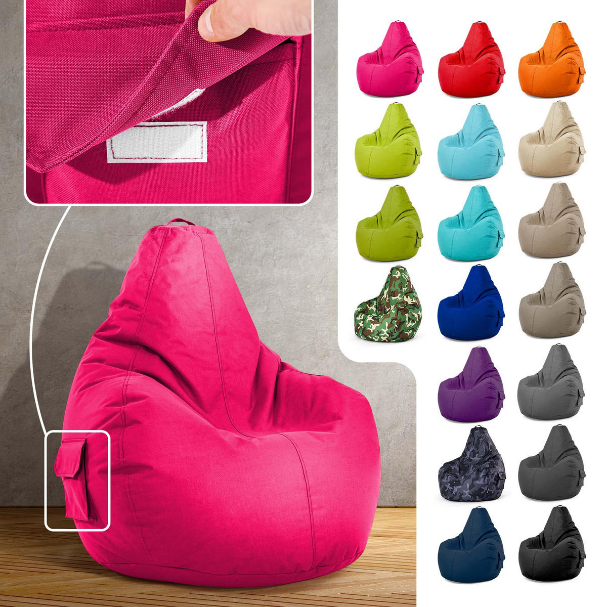 SITZSACK Lounge Chair "Cozy" 80x70x90cm - Pink, Textil (70/90/80cm) - Green Bean