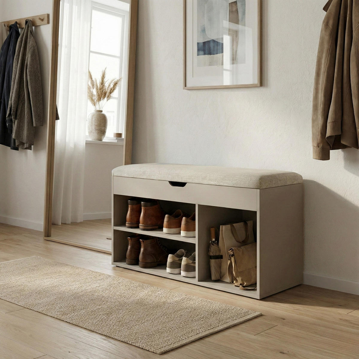 SCHUHREGAL Tria 80/43/30 cm - Hellgrau, Holzwerkstoff (30/43/80cm) - BOXIMO