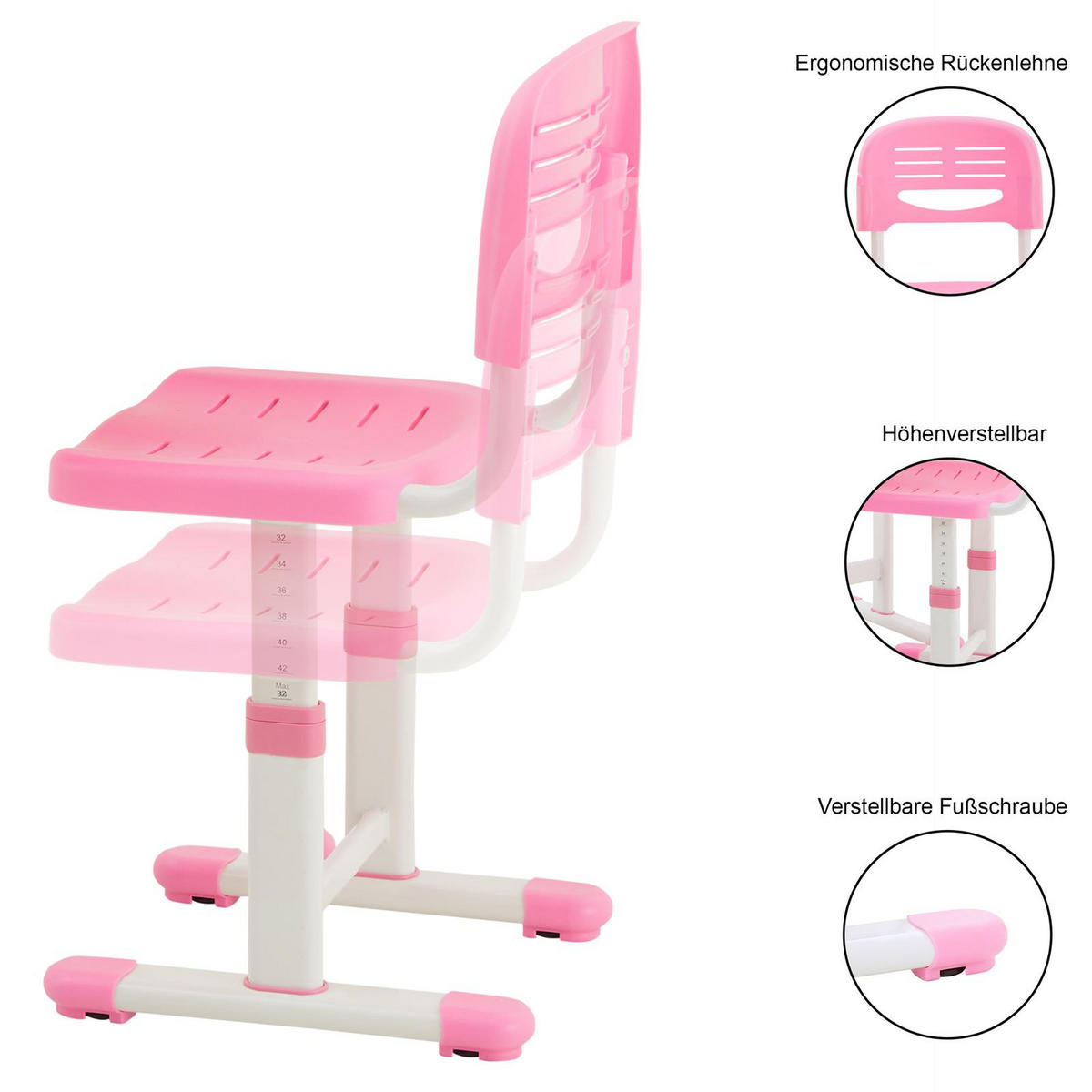 KINDERSCHREIBTISCHSET TUTTO - Weiß/Rosa, Holzwerkstoff/Metall (65/54/47cm) - CARO-Möbel