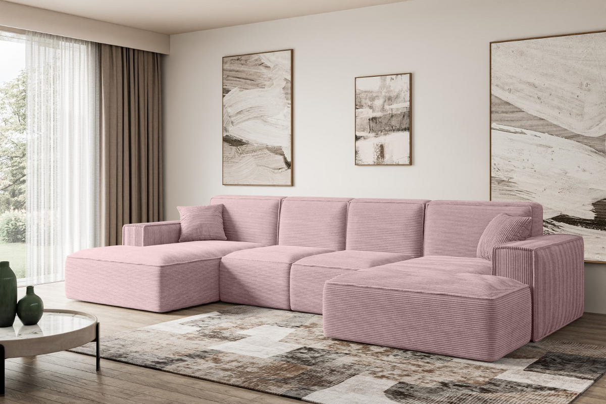 WOHNLANDSCHAFT SIERRA-U - 344x165x73 cm Rosa Cord - Schwarz/Rosa, Holzwerkstoff/Kunststoff (344/73/165cm) - ALTDECOR