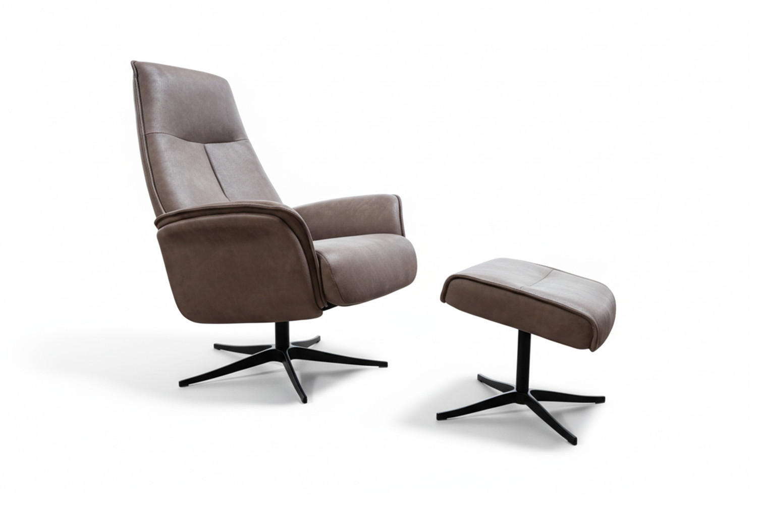 RELAXSESSEL-SET JOSIANE Anthrazit Lederfaserstoff Relaxfunktion - Anthrazit/Schwarz, Leder/Metall (78/107/87cm) - KAWOLA