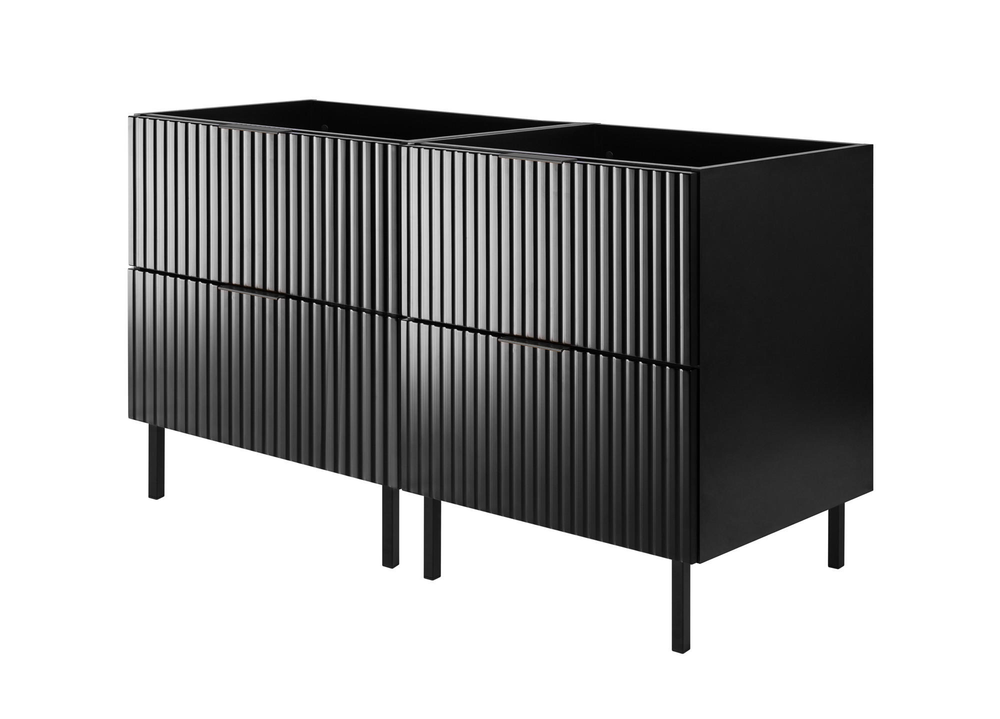 WASCHBECKUNTERSCHRANK, Schwarz, 120 (2 x 60) x 77 x 46 cm, schwarzer Griff, schwarze Beine, ohne Arbeitsplatte - Schwarz, Holzwerkstoff (120/77/46cm) - 3XE LIVING