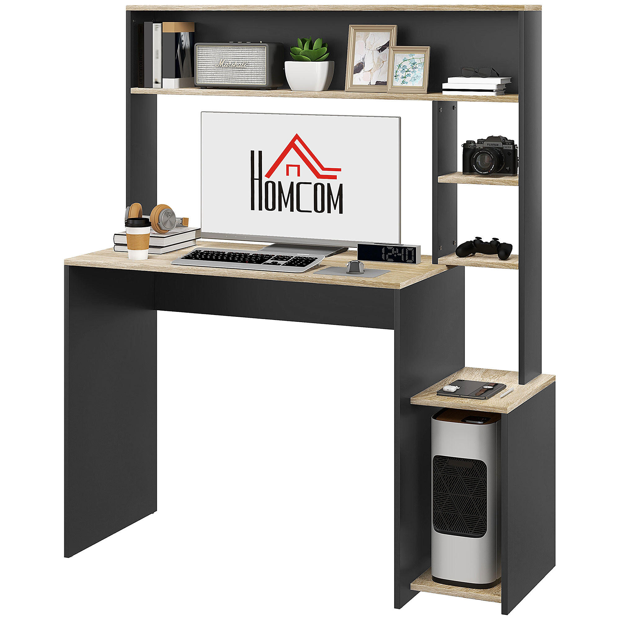 SCHREIBTISCH mit Regalen und PC-Halterung für das Homeoffice 114/45/138 cm - Grau, Holzwerkstoff (45/114/138cm) - PANGIVO