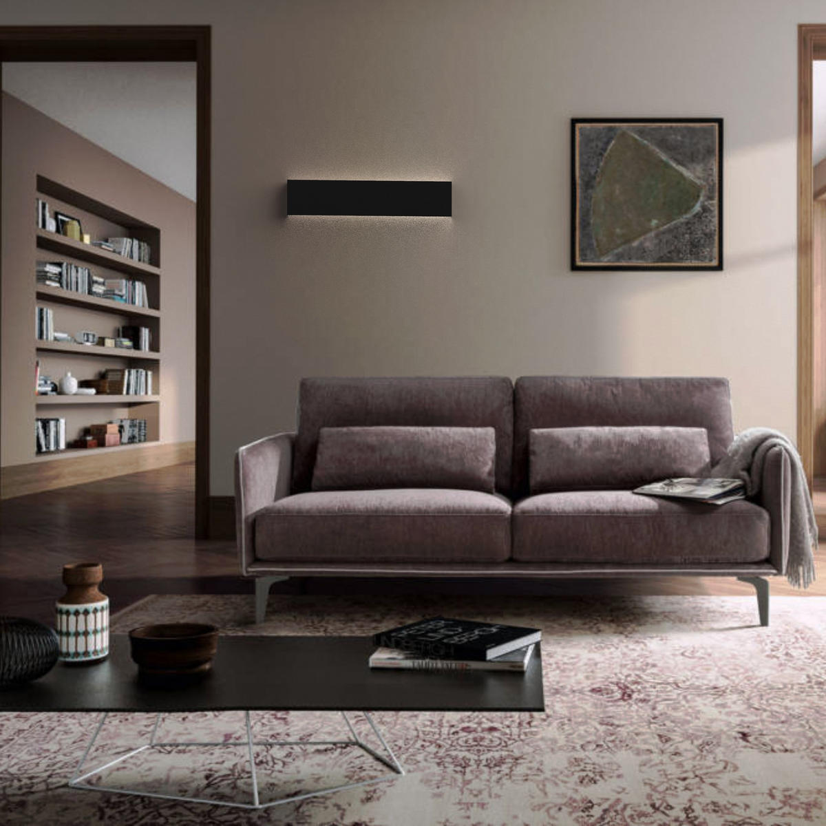 LED-WANDLEUCHTE - Schwarz Hochglanz, Metall (50.4/11/3.6cm) - Lumicom