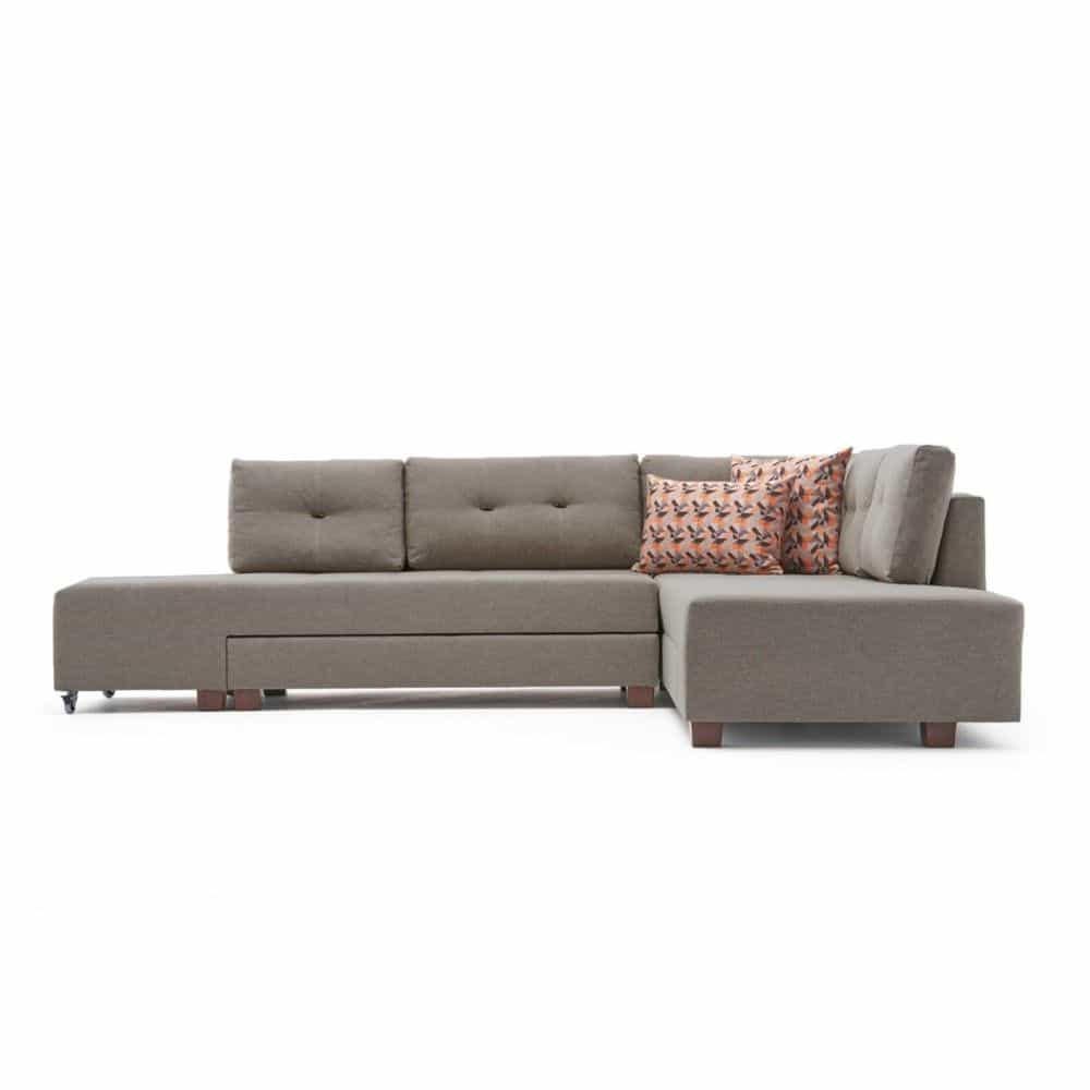 ECKSOFA mit rollbarer Schlaffunktion - Beige/Walnussfarben, Holzwerkstoff/Kunststoff (206/280cm) - myHomelando