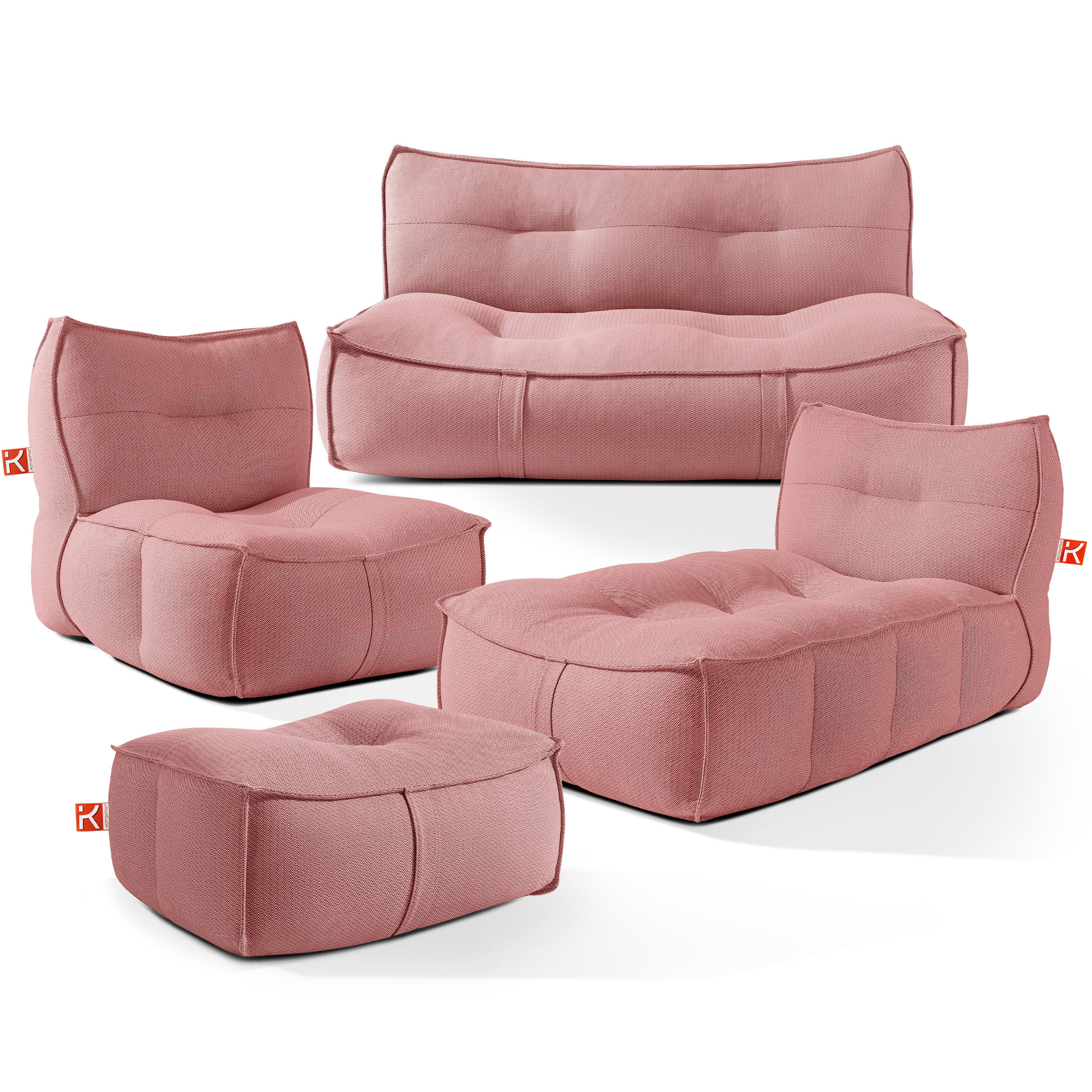 GARTENLOUNGE-SET LOVIA, Möbel-Set, Rot/Weiß - Rot, Textil - KONSIMO®