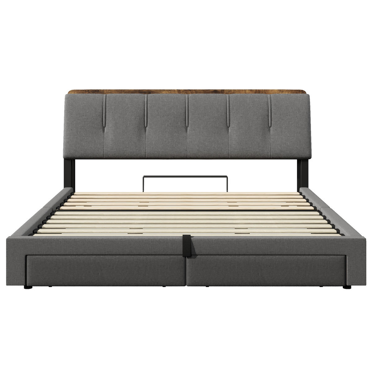 POLSTERBETT 180/200 cm in Grau mit Bettkasten, USB, LED und Schubladen aus Leinen - Grau, Holzwerkstoff/Textil (180/200cm) - CHICFURN