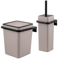 WC-GARNITUR 2-TLG. Bürste u. Eimer SAVONA Softtouch inkl. Wandhalterung, eckig - taupe - Taupe, Kunststoff (18/25/21cm) - bremermann
