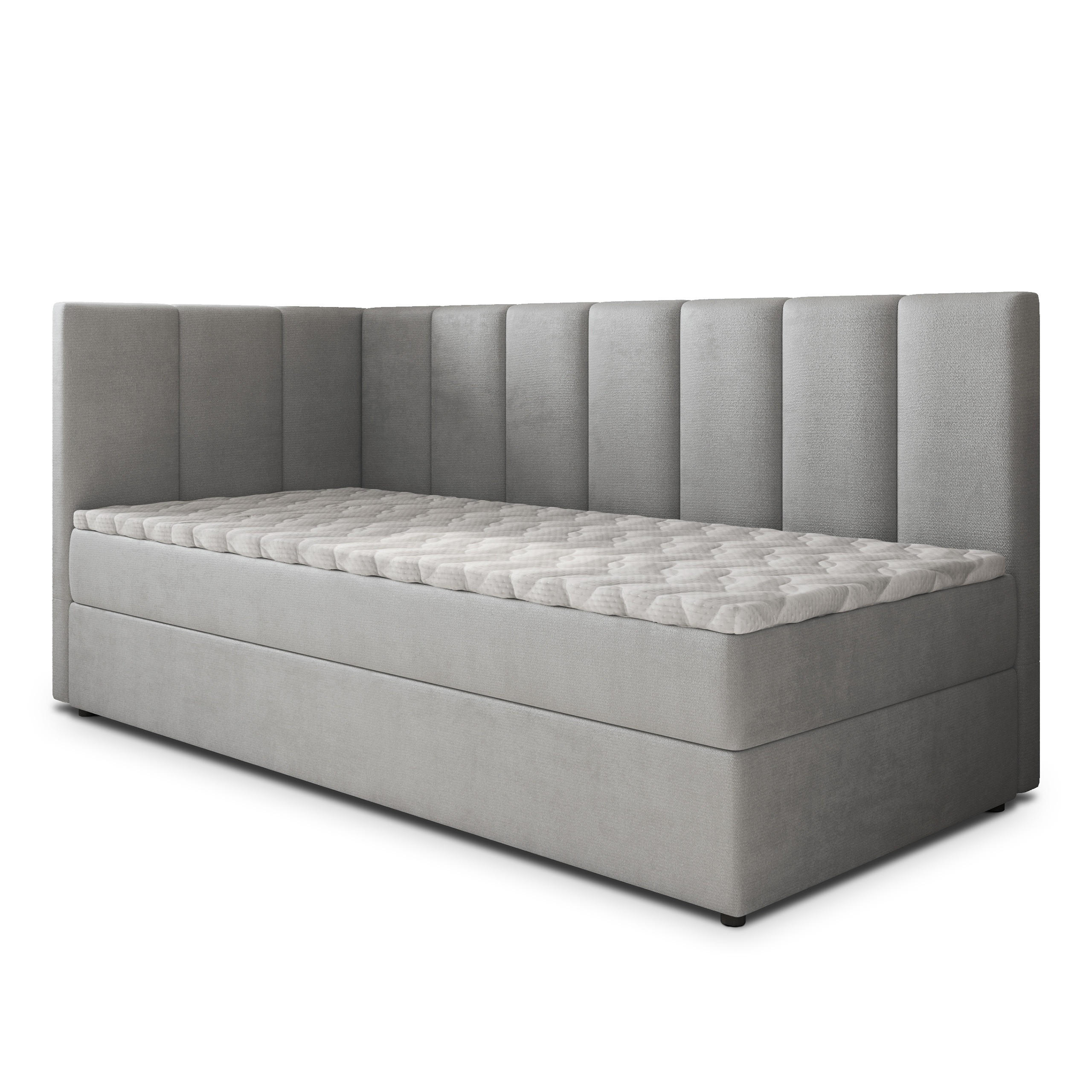 BOXBETT BEVE 80x200 cm mit Matratze und Topper, H2+H3 - Hellgrau - Hellgrau, Holz (80/200cm) - MASSENO