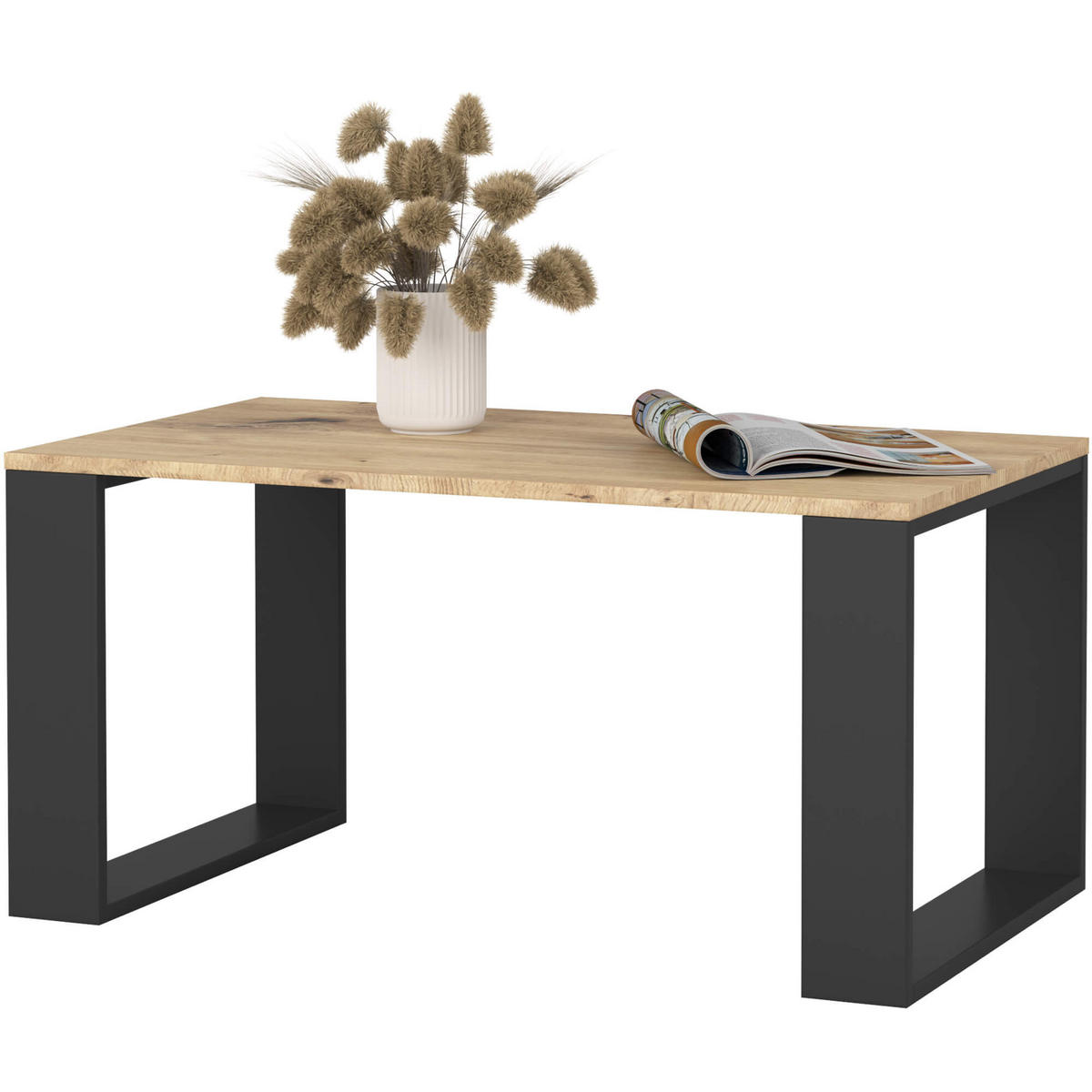 COUCHTISCH NOX Eiche Artisan, Schwarz 92x53x45 cm - Schwarz/Eiche Artisan, Holzwerkstoff (53/92/45cm) - Akord