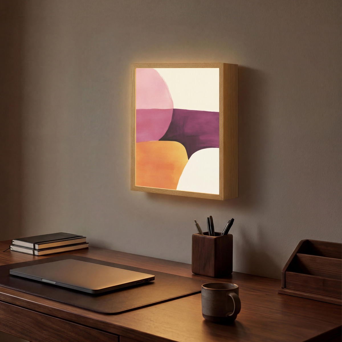 NÁSTĚNNÁ LAMPA S AKUMULÁTOREM Tvary - abstraktní - barevné 30x40 cm - růžová, kompozitní dřevo (30/40/8cm) - OnlyWow