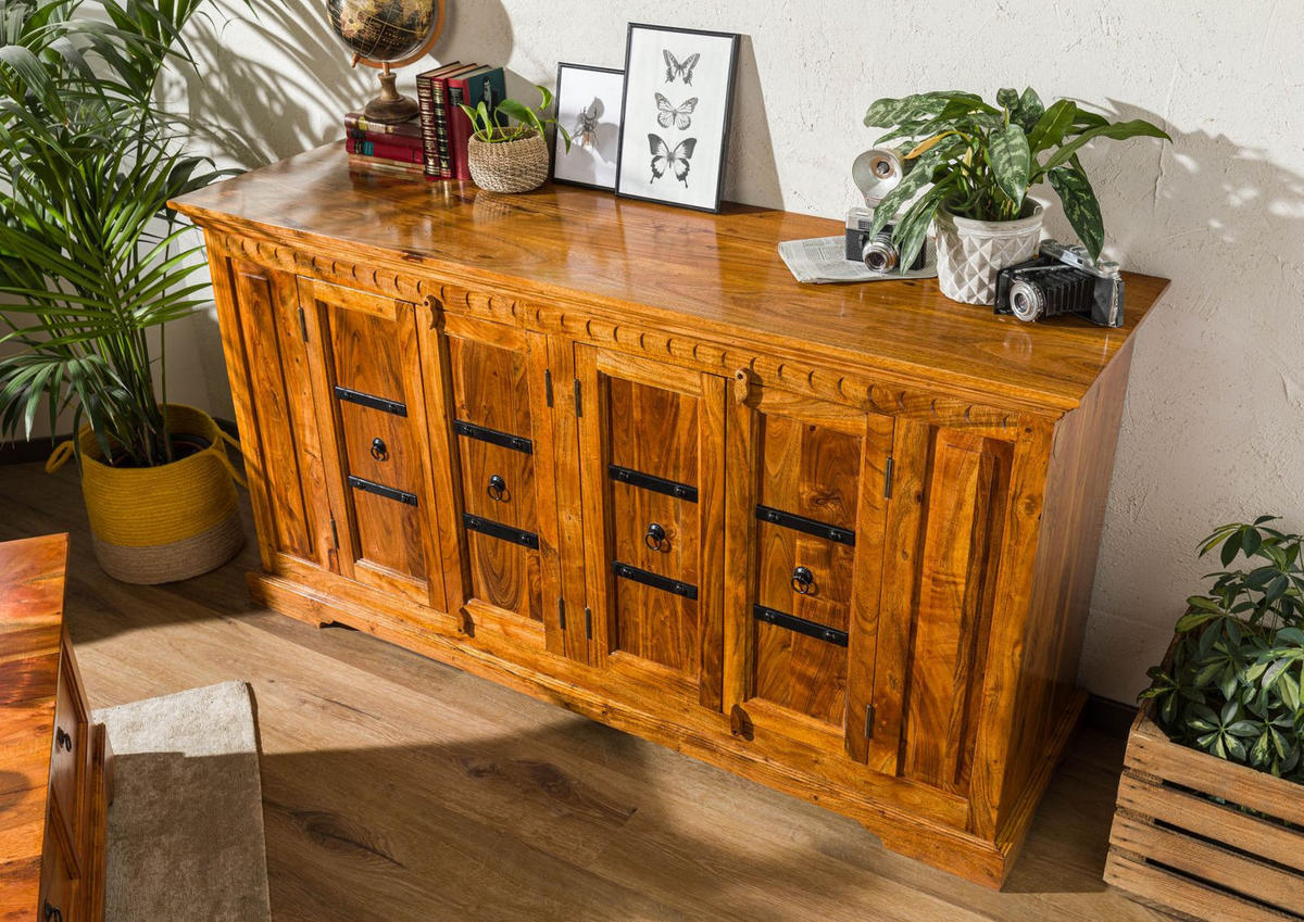 SIDEBOARD Akazie 171x50x90 honig lackiert OXFORD #0403 - Braun, Holz (171/90/50cm) - Massivmoebel24