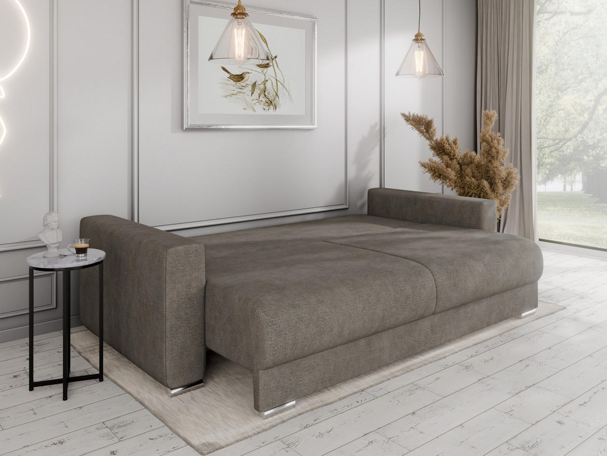 SCHLAFSOFA Calma mit Bettkasten 3-Sitzer modernen Stil, Graubraun - Graubraun, Holz (229/87/97cm) - Panda Möbel