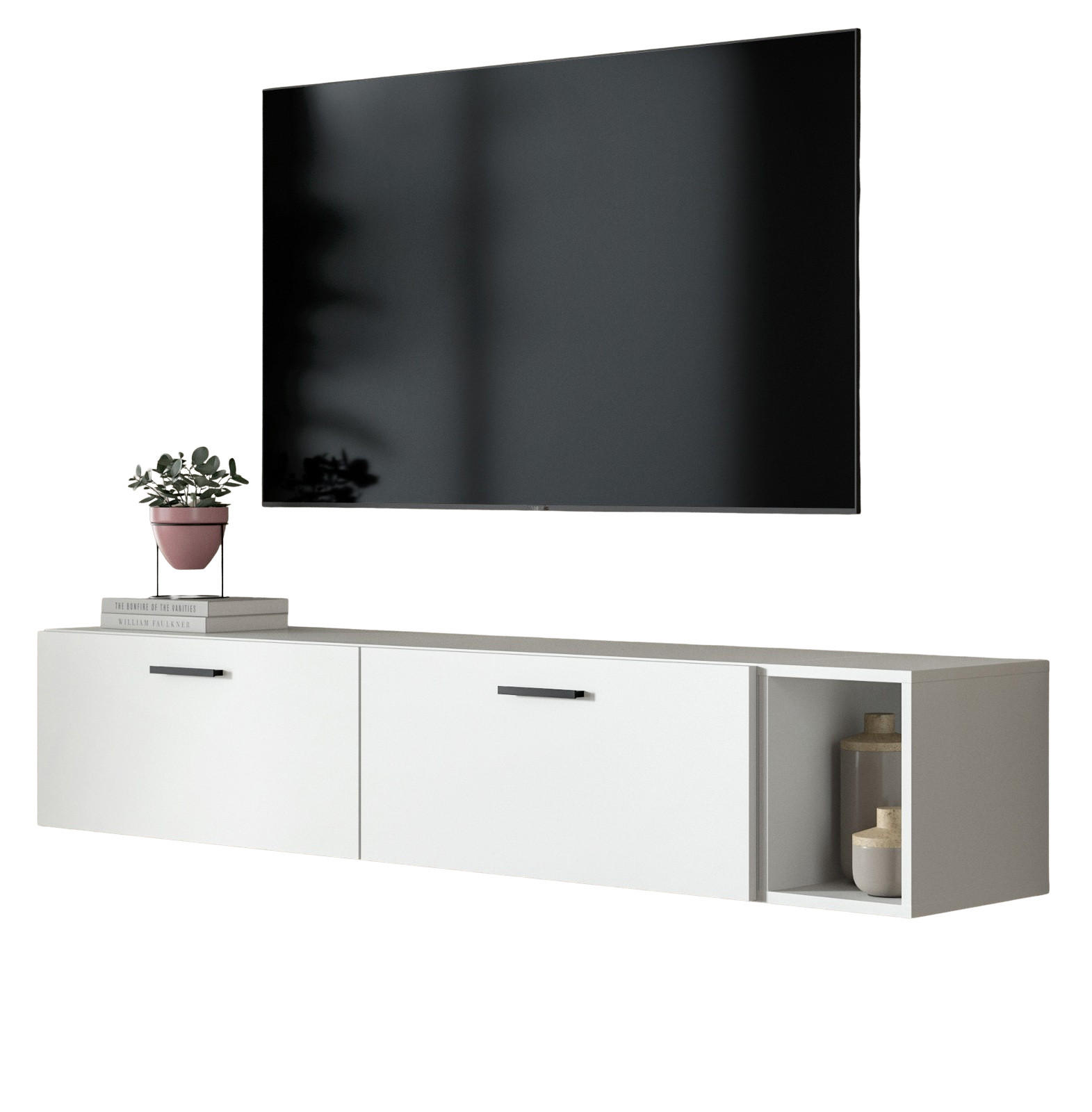 TV-LOWBOARD weiß 176 cm, TV Unterteil hängend / stehend - Schwarz/Weiß, Holzwerkstoff/Kunststoff (176/32/34cm) - Inn.Furn