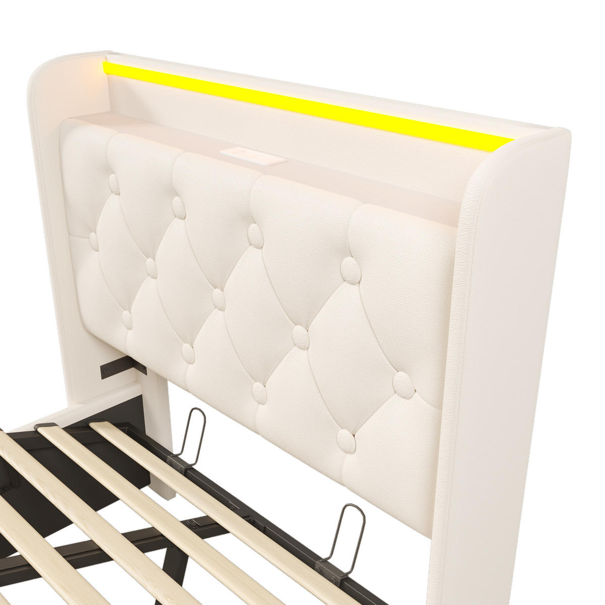 POLSTERBETT aus PU 90x200 cm in Weiß mit LED-Beleuchtung & Matratze - Weiß, Leder (90/200cm) - Modfu