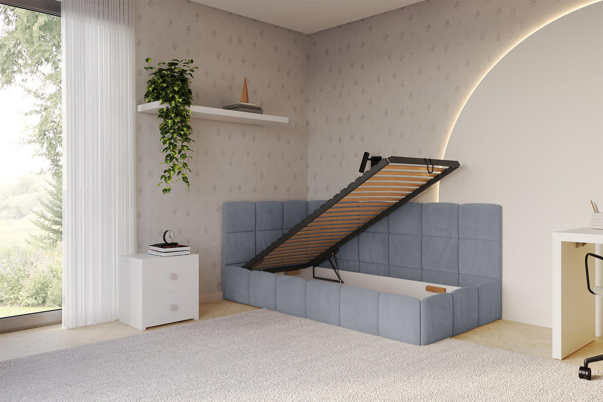 EINZELBETT Jugendbett mit Bettkasten Rechts, ohne Matratze - LIVY 80x200 Grau - Grau, Holzwerkstoff/Textil (80/200cm) - ALTDECOR