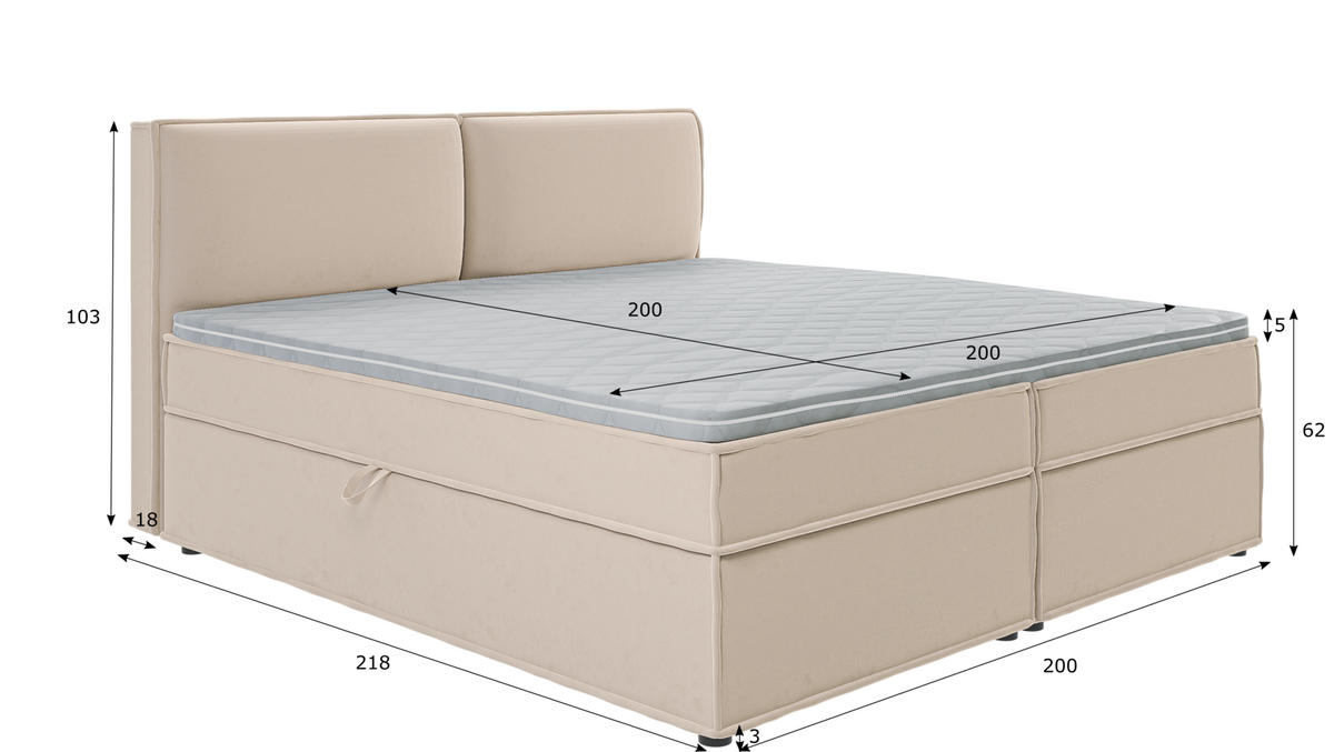 BOXBETT Eclipse 200/200 cm Beige Luxusmicrofaser - Beige/Schwarz, Holz/Kunststoff (200/200cm) - S-Style Möbel