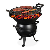 GRILLFASS - Schwarz, Holz/Metall (46/39/36cm) - Relaxdays