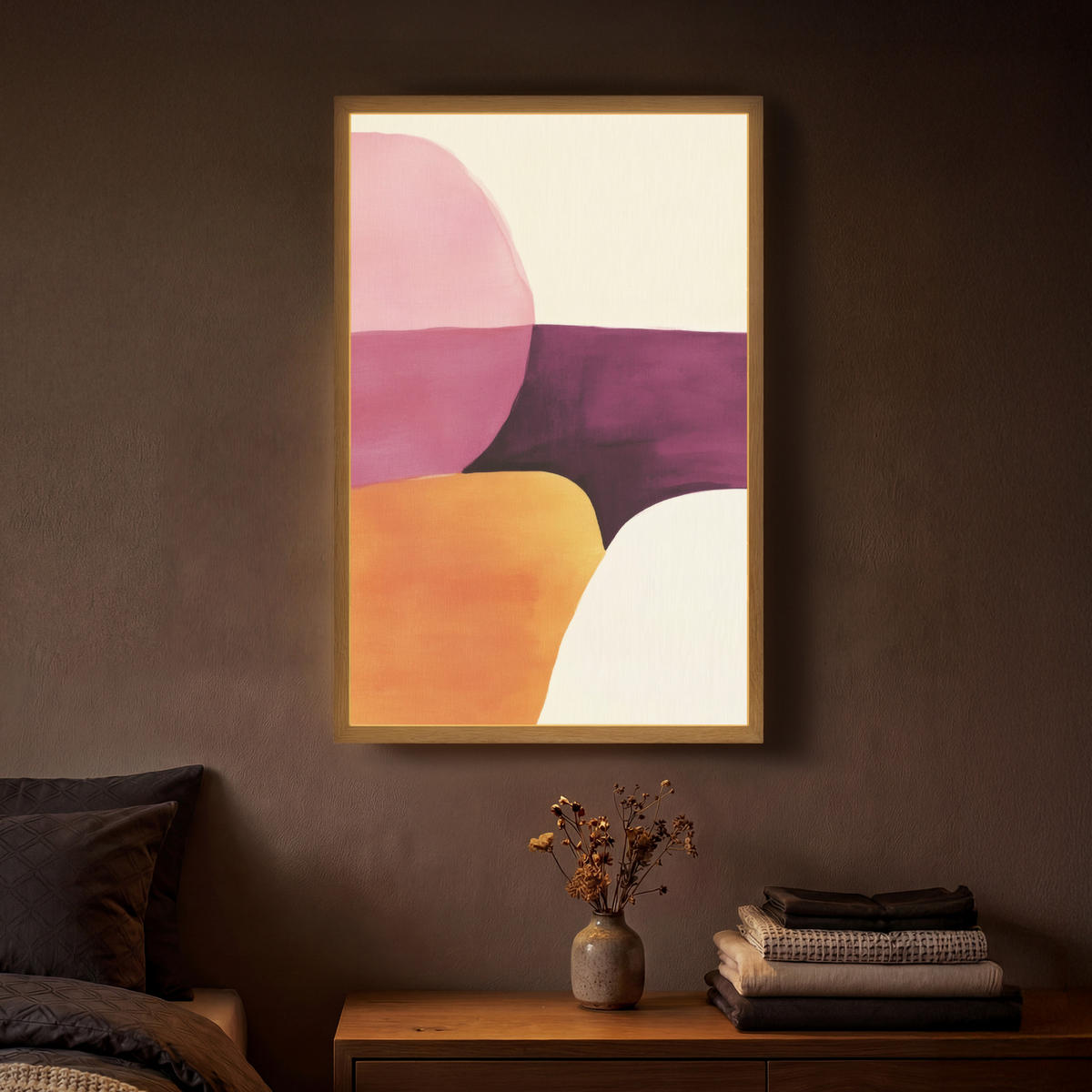 NÁSTĚNNÁ LAMPA S AKUMULÁTOREM Tvary - abstraktní - barevné 40x60 cm - růžová, kompozitní dřevo (40/60/8cm) - OnlyWow