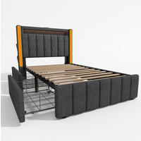 POLSTERBETT aus Leinen 90x200 cm Grau mit LED-Beleuchtung, USB- und Typ-C-Anschluss sowie 2 Schubladen - Grau, Textil (90/200cm) - IVMEU