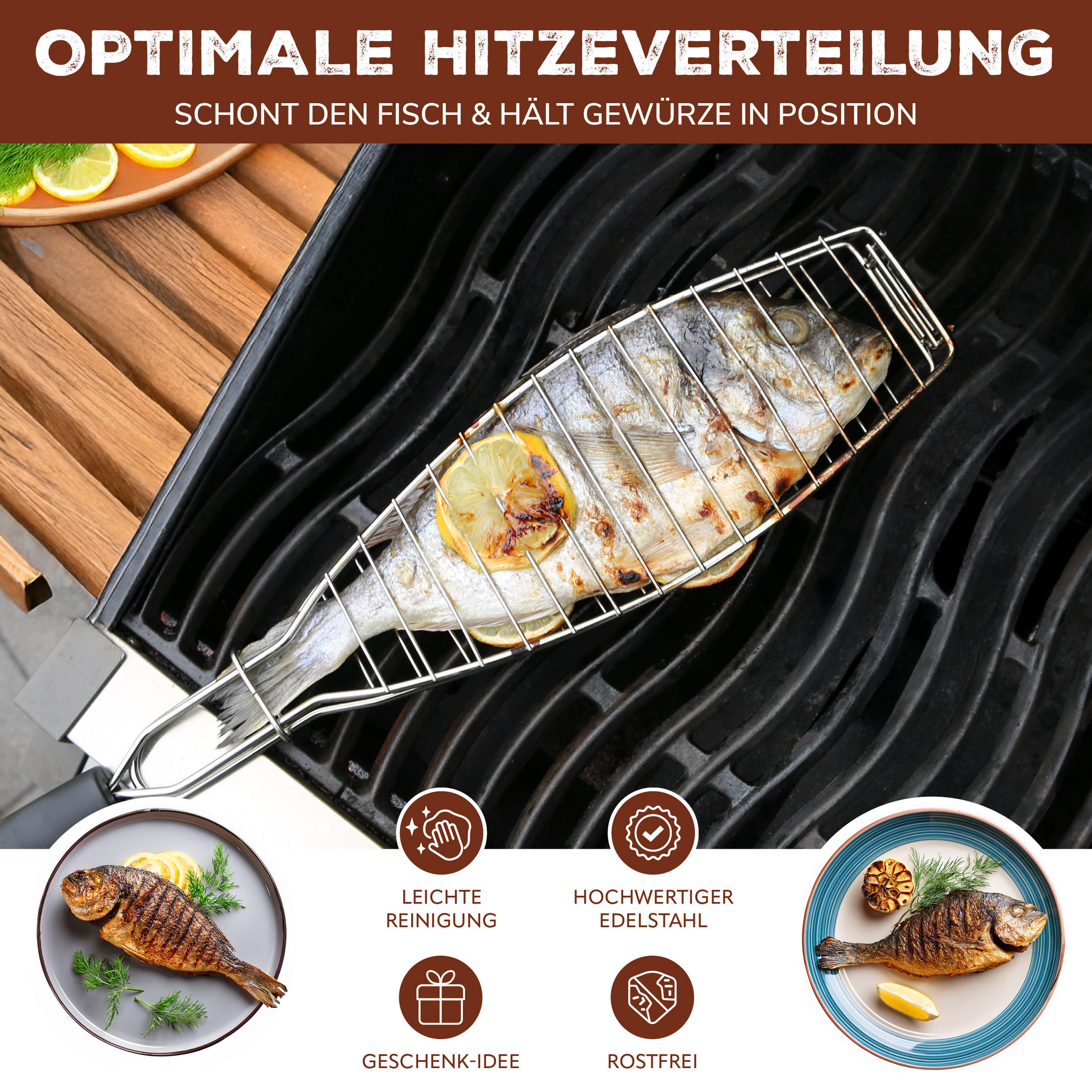 FISCH-GRILLHALTER, schwarz - Edelstahlfarben, Metall (10/54.5/2.5cm) - bremermann