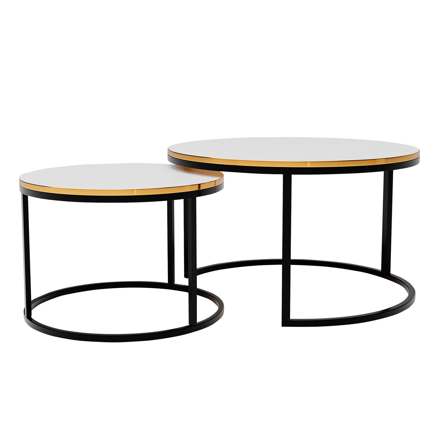 COUCHTISCH rund Klein, Weißglanz, Rahmen Schwarz+gold furnier - Goldfarben/Schwarz, Holzwerkstoff (70/70/48cm) - Idohome