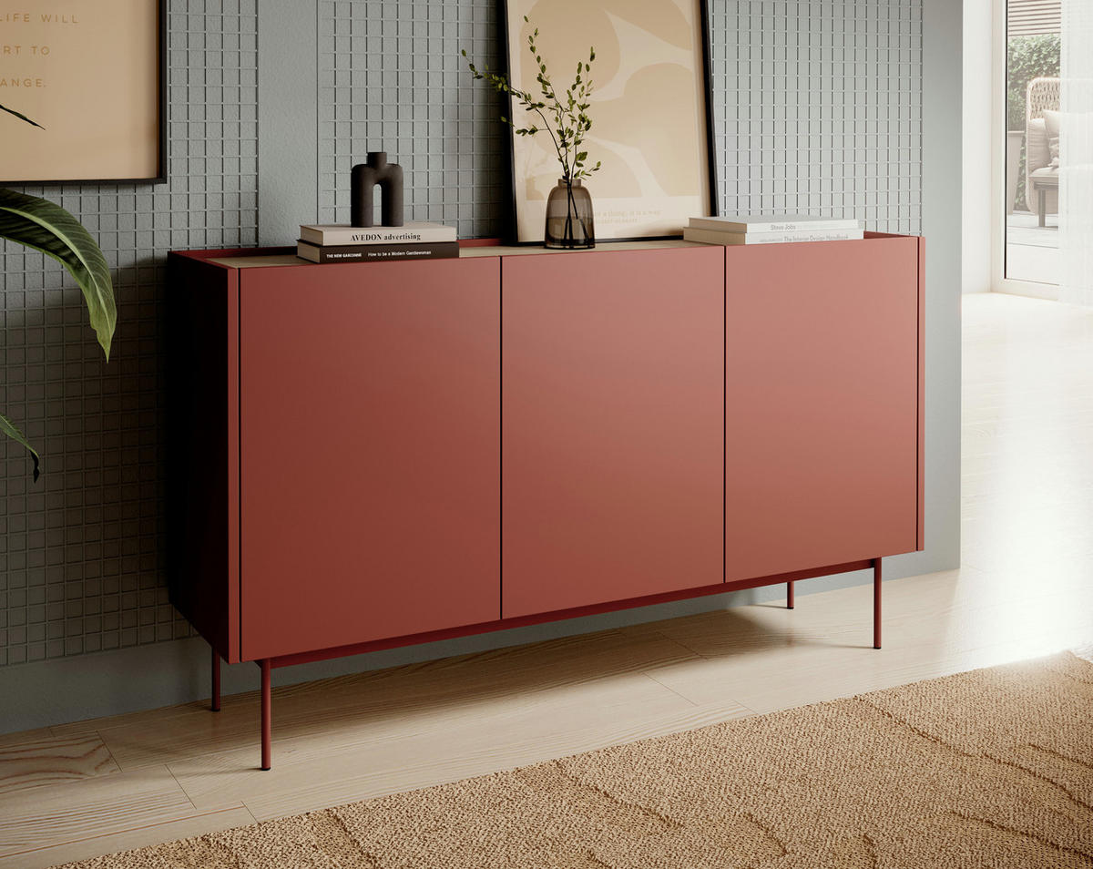 SIDEBOARD KELOWNA KOM1-3D System der leisen Schließung der Fronten, Rot - Rot, Holzwerkstoff/Kunststoff (144/83/37cm) - Komodee