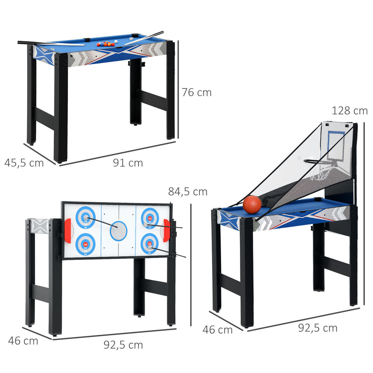 MINI-MULTIGAME-SPIELTISCH MDF Blau Schwarz - Blau, Holzwerkstoff - SPORTNOW