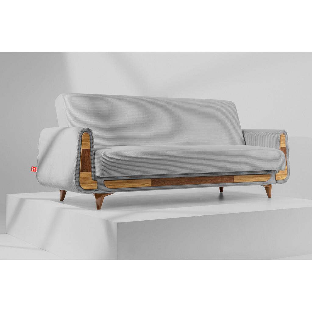 Thumbnail - Konsimo® 3-Sitzer-Schlafsofa, Hellgrau, Holz, Holzwerkstoff, Textil, 230x98x98 cm, Wohnzimmer, Sofas & Couches, Schlafso...