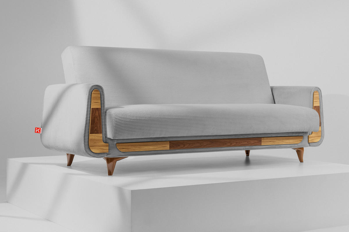 3-SITZER-SCHLAFSOFA GUSTAVO II mit Armlehnen, Hellgrau - Hellgrau, Holz/Holzwerkstoff (230/98/98cm) - KONSIMO®
