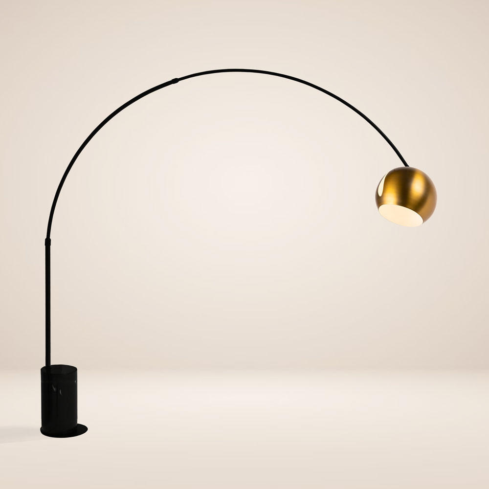 STEHLAMPE Ball Bogenlampe Marmor Schwarz/Gold - Schwarz, Stein (30/30/220cm) - s.luce