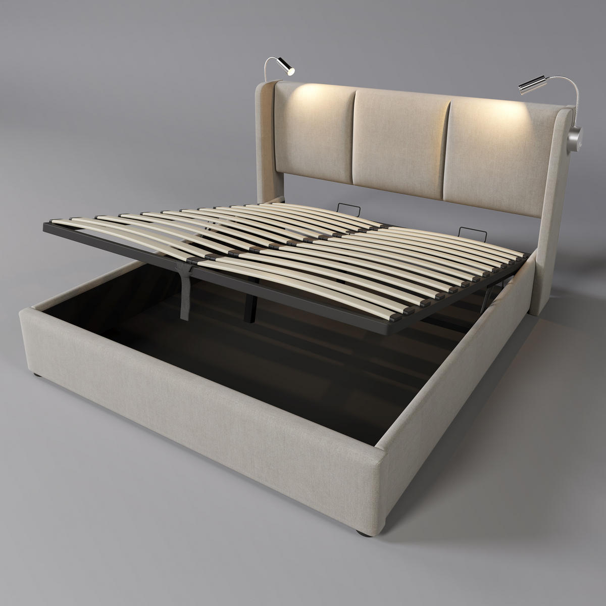 POLSTERBETT 140/200 cm Beige mit USB-Ladefunktion und Stauraum - Beige, Textil (140/200cm) - Homcomodar