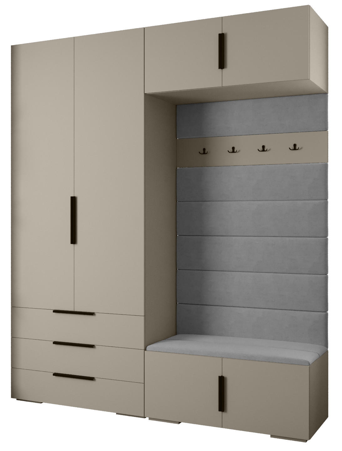 Abiks Möbel Garderoben-Set Kaschmir, Grau, Schwarz 200x236.7x47 cm