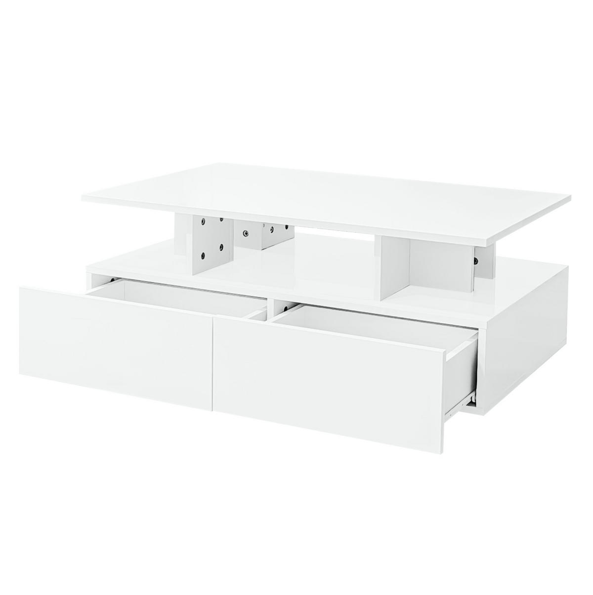 COUCHTISCH mit 2 Schubladen und LED 90x55x41 cm Hochglanz Weiß - Weiß, Holzwerkstoff (90/55/41cm) - Meubliv