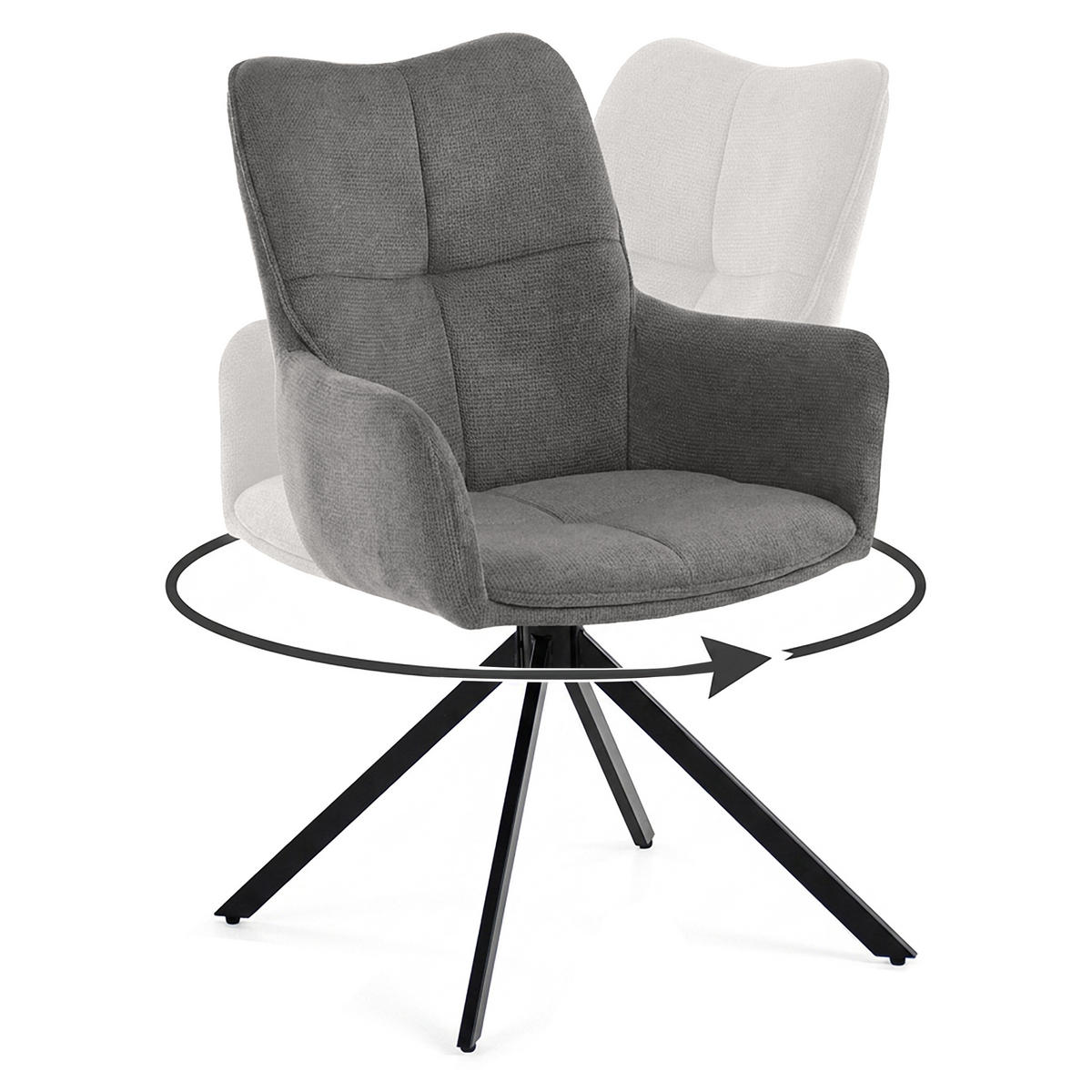 ARMLEHNENSTUHL Pecto mit Drehfunktion und schwarzem Metallgestell, Dunkelgrau - Dunkelgrau/Schwarz, Metall (43/93/55cm) - Beautysofa