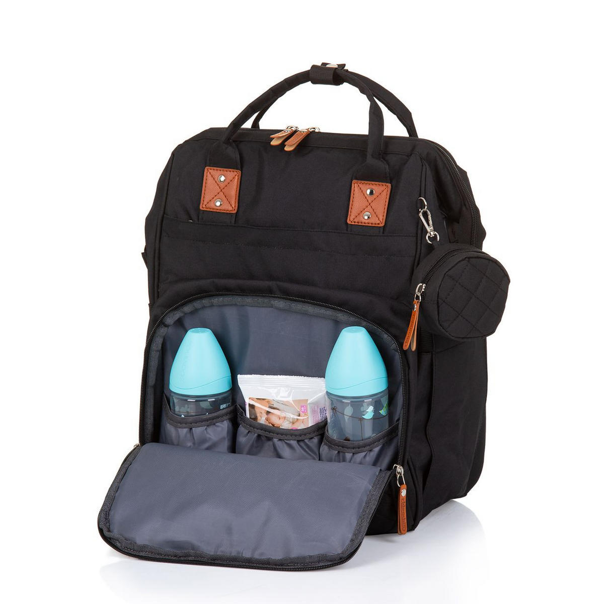 WICKELTASCHE CHRAB024 schwarz Rucksack, Schnullertasche, Thermo-Innentaschen, Kinderwagenbefestigung - Schwarz, Textil (35/44/20cm) - Chipolino