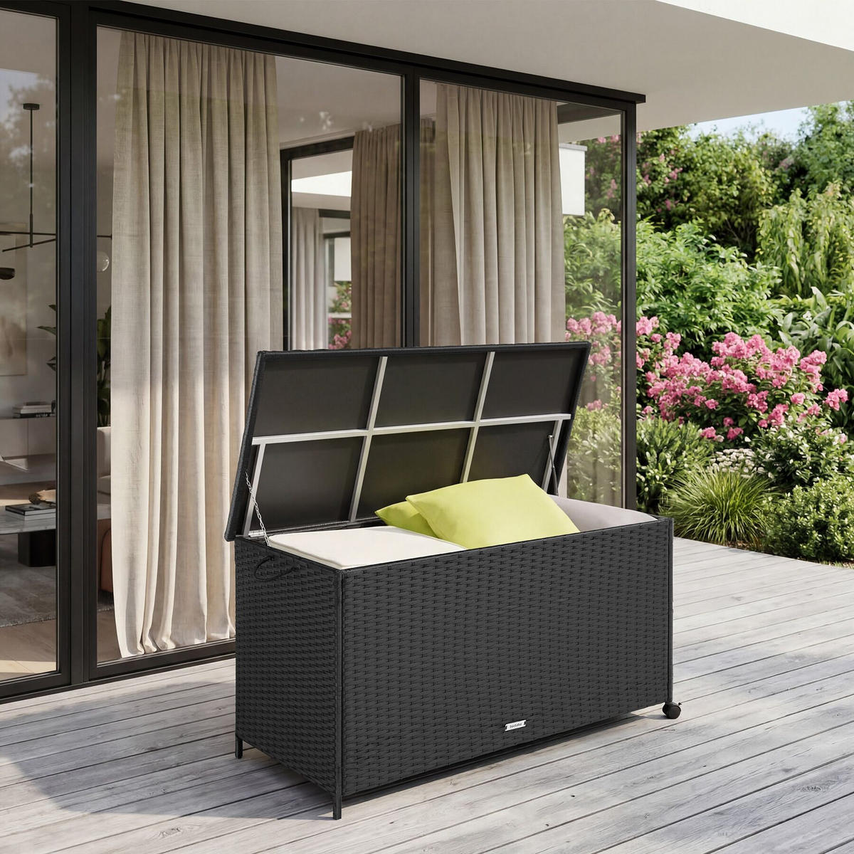 AUFLAGENBOX Kuusamo, 116 x 54 x 64 cm, schwarz - Schwarz, Kunststoff (116/64/54cm) - tectake