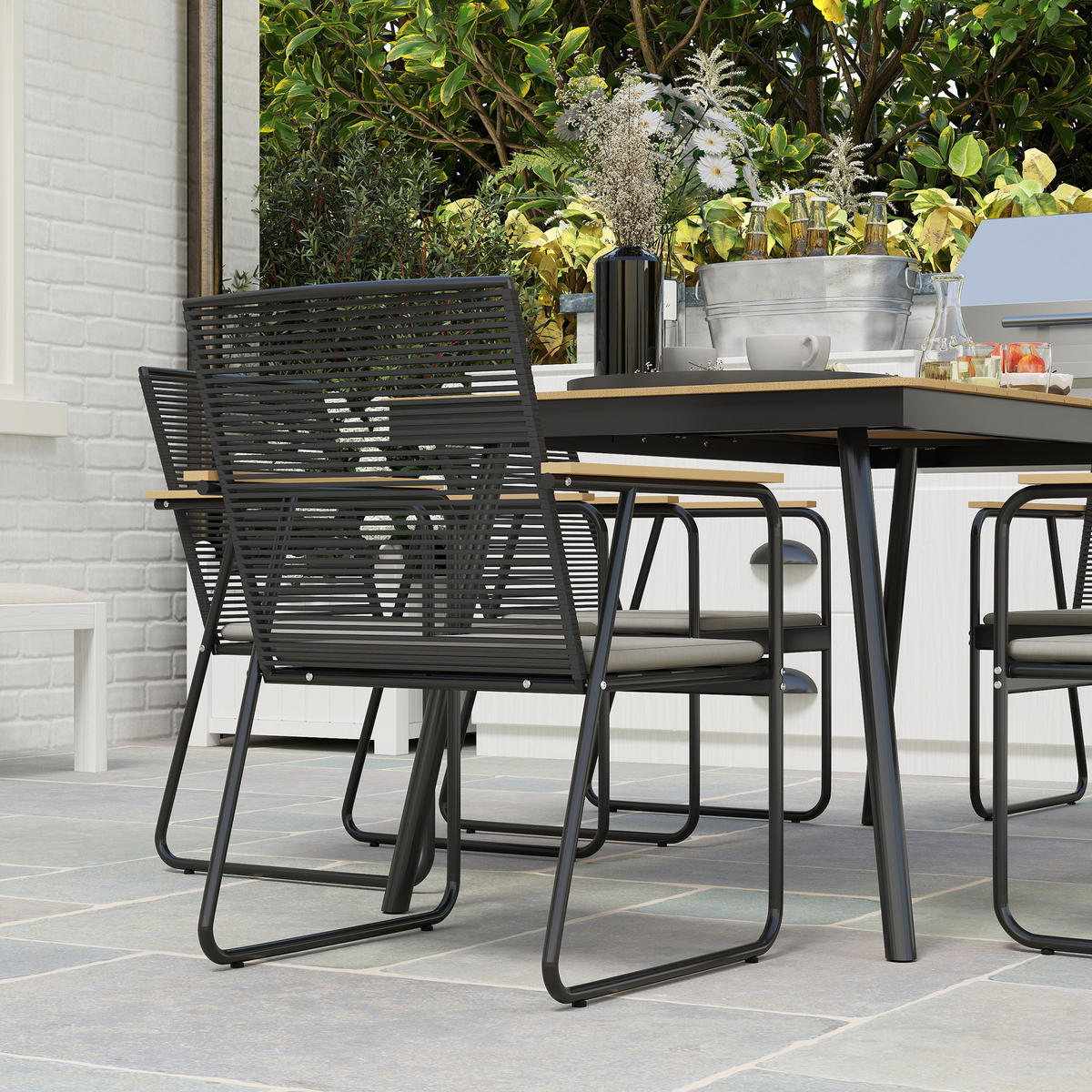 SITZGRUPPE 7-teilig DE-09701 mit Tisch und 6 Stühlen Naturholz+Schwarz - Naturfarben, Metall - ComfortXL