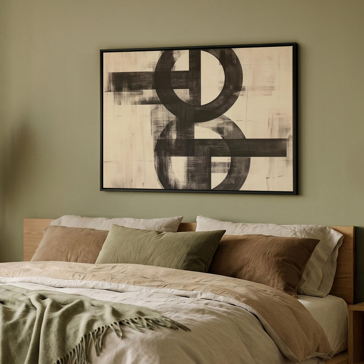 LEINWAND Bilder mit Rahmen - Kreise - Balken - Schwarz - Abstrakt - 100x70 - Schwarz, Textil (100/70cm) - MuchoWow